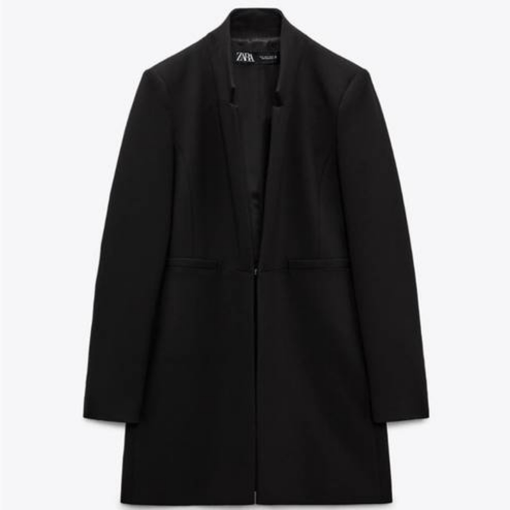 Inverted Lapel Long Blazer Jacket